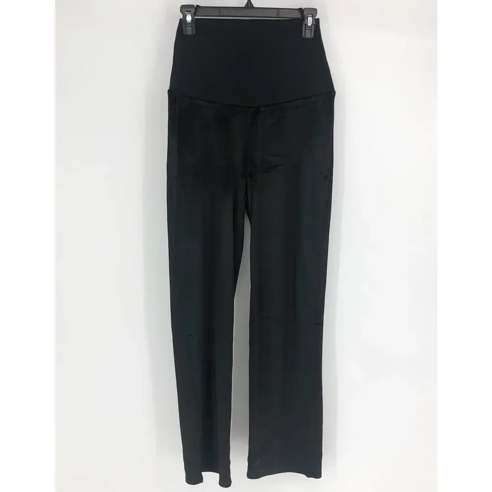 ANGEL MATERNITY Pull-On Pants XS Black Stretch Velour Straight Leg Comfort NWOT